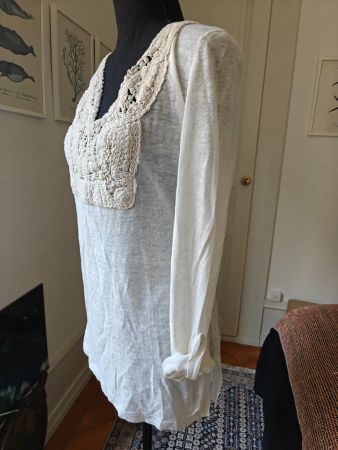 Massimo Dutti cotton linen embroidered crochet knit top M