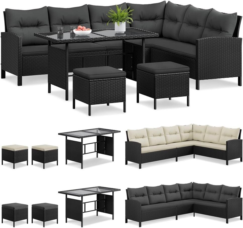Set di tavolo e panche: Schwarze Gartenlounge, Rattan, – Nuovo e nell'imballaggio originale da Gränichen venduto da omniadeals 1
