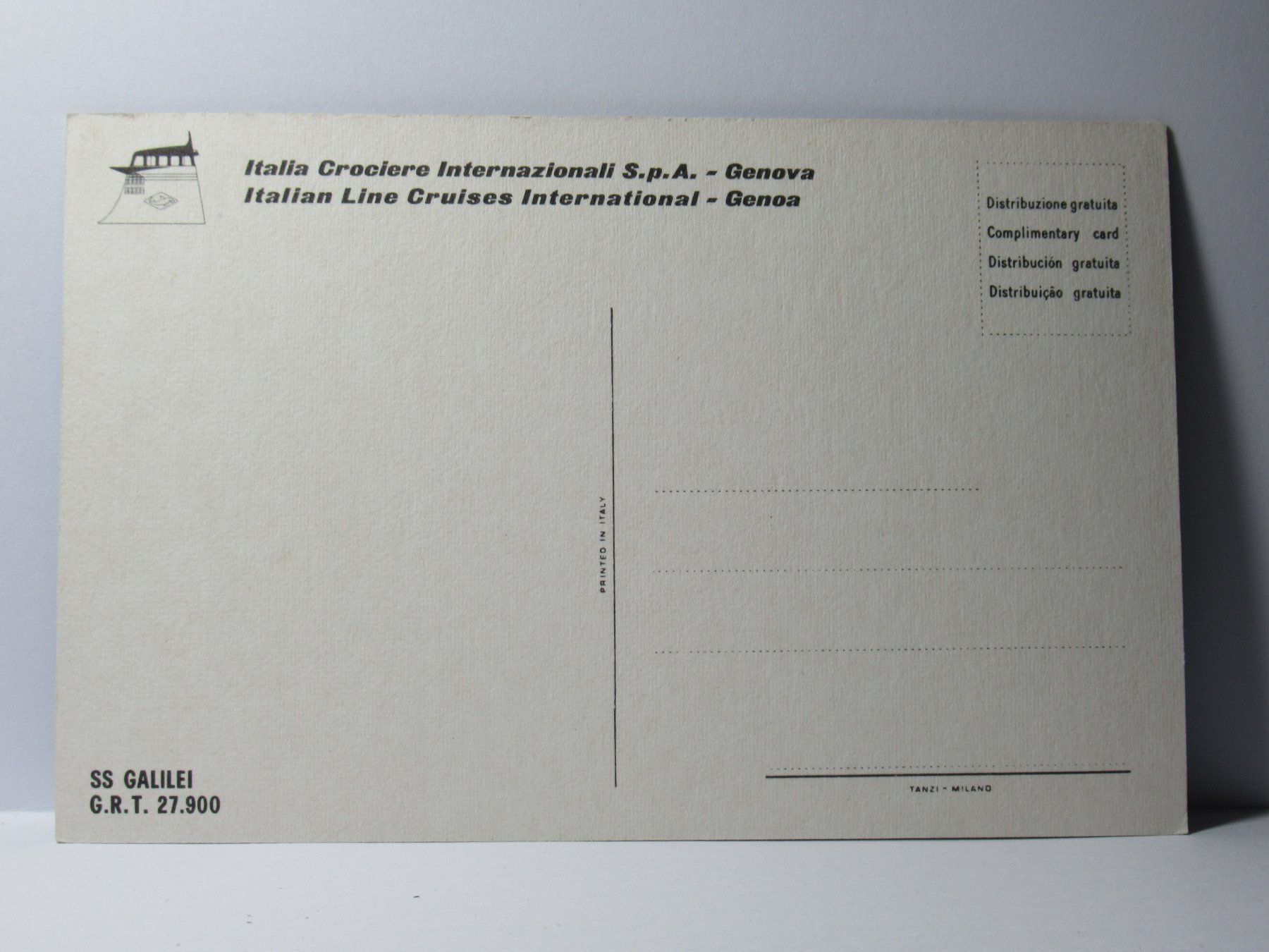 Cartoline postali: Schiff ,  * SS GALILEI     * – Nuovo (secondo la descrizione) da Grenchen venduto da Bluemchen1900 1
