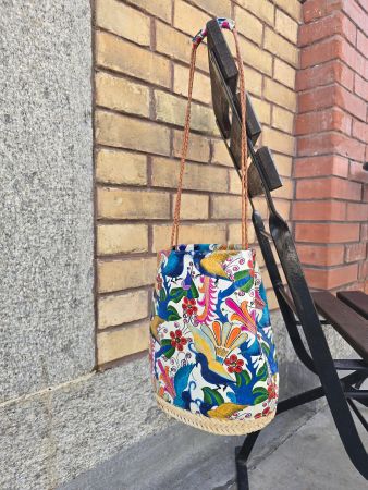 Korb: Korbtasche bunt (Vogel/Blumen)-ANGEBOT