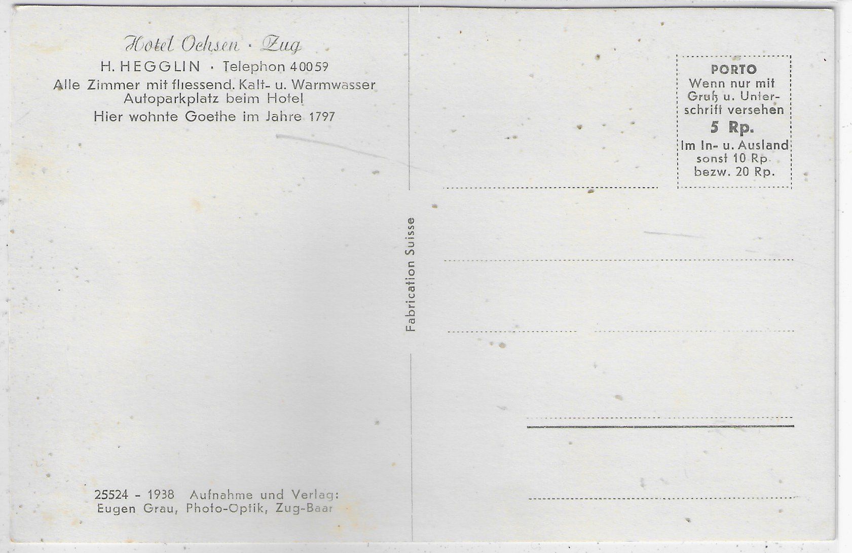 Cartoline postali: Zug - Hotel Ochsen – Usato da Ettingen venduto da Kartenplanet 1