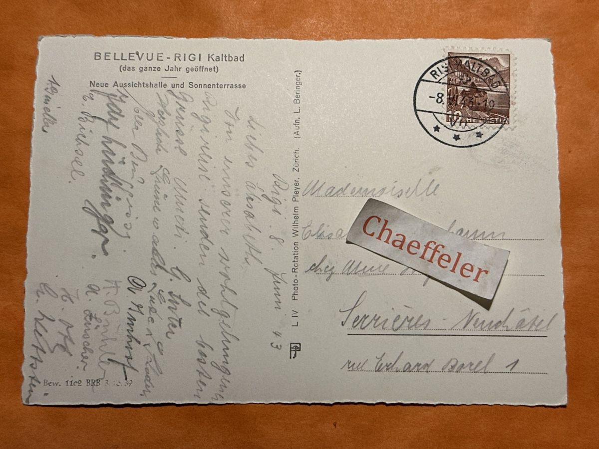 Ansichtskarten: 1943 Bellevue - Rigi Kaltbad – Gebraucht aus Zürich von Chaeffeler 1