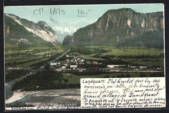 Cartes postales: AK Landquart, Panorama mit Bergblick – D'occasion à Berlin par bartko-reher