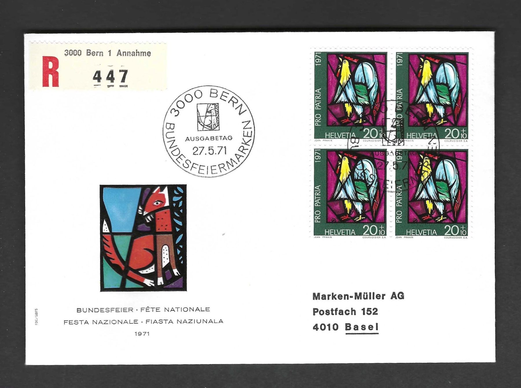 Tutti i francobolli: FDC Einschreiben Pro Patria Viererblock 1971 – Usato da Koblenz venduto da Markenhimmel