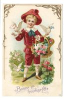 Bonne et heureuse fête - Kind - Jugendstil  Präge-Litho 1907