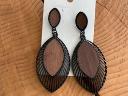 NEU! Boucles d'oreilles métal effet bois | Ohrringe