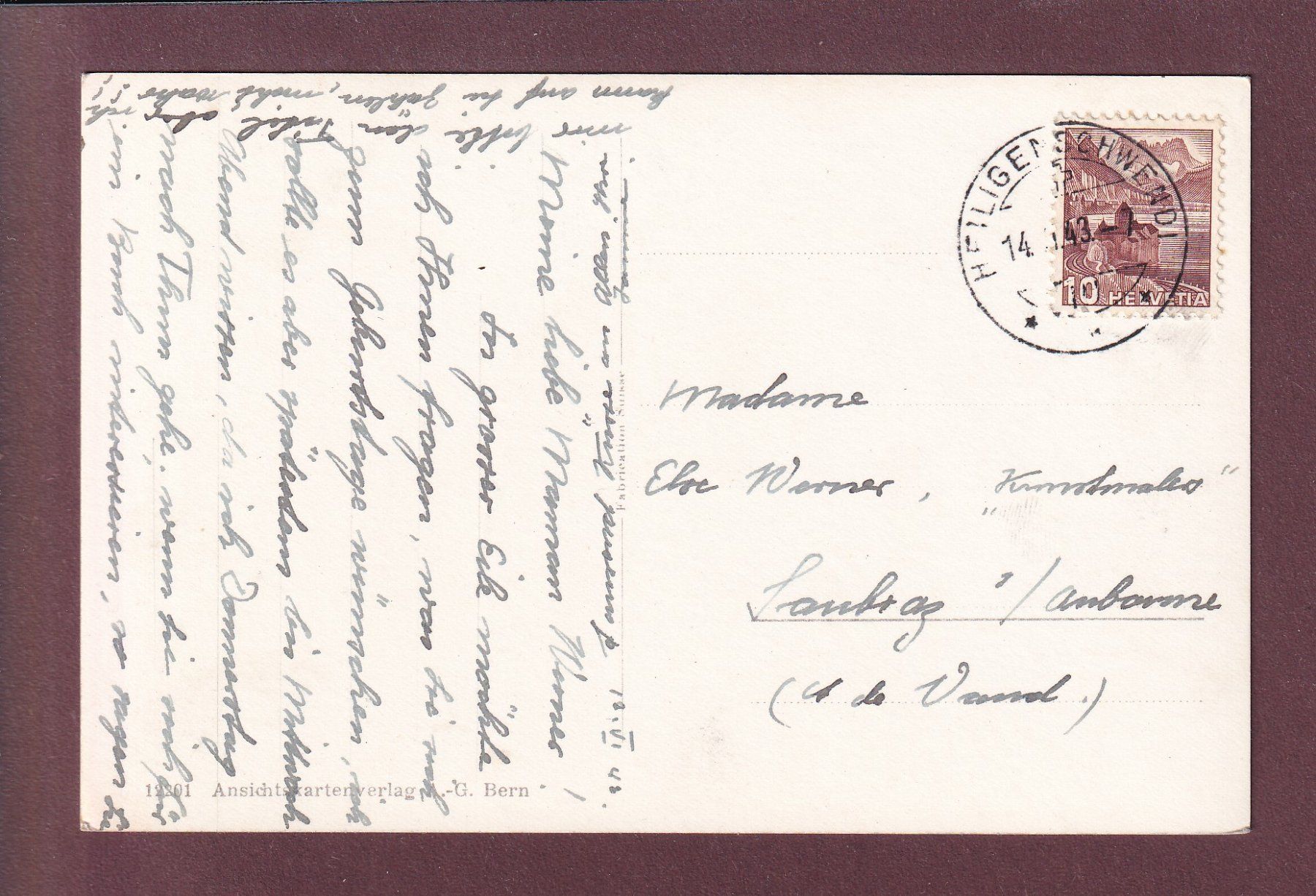 Cartoline postali: Kapelle HEILIGENSCHWENDI - 1943 – Usato da Pully venduto da nicecards 1