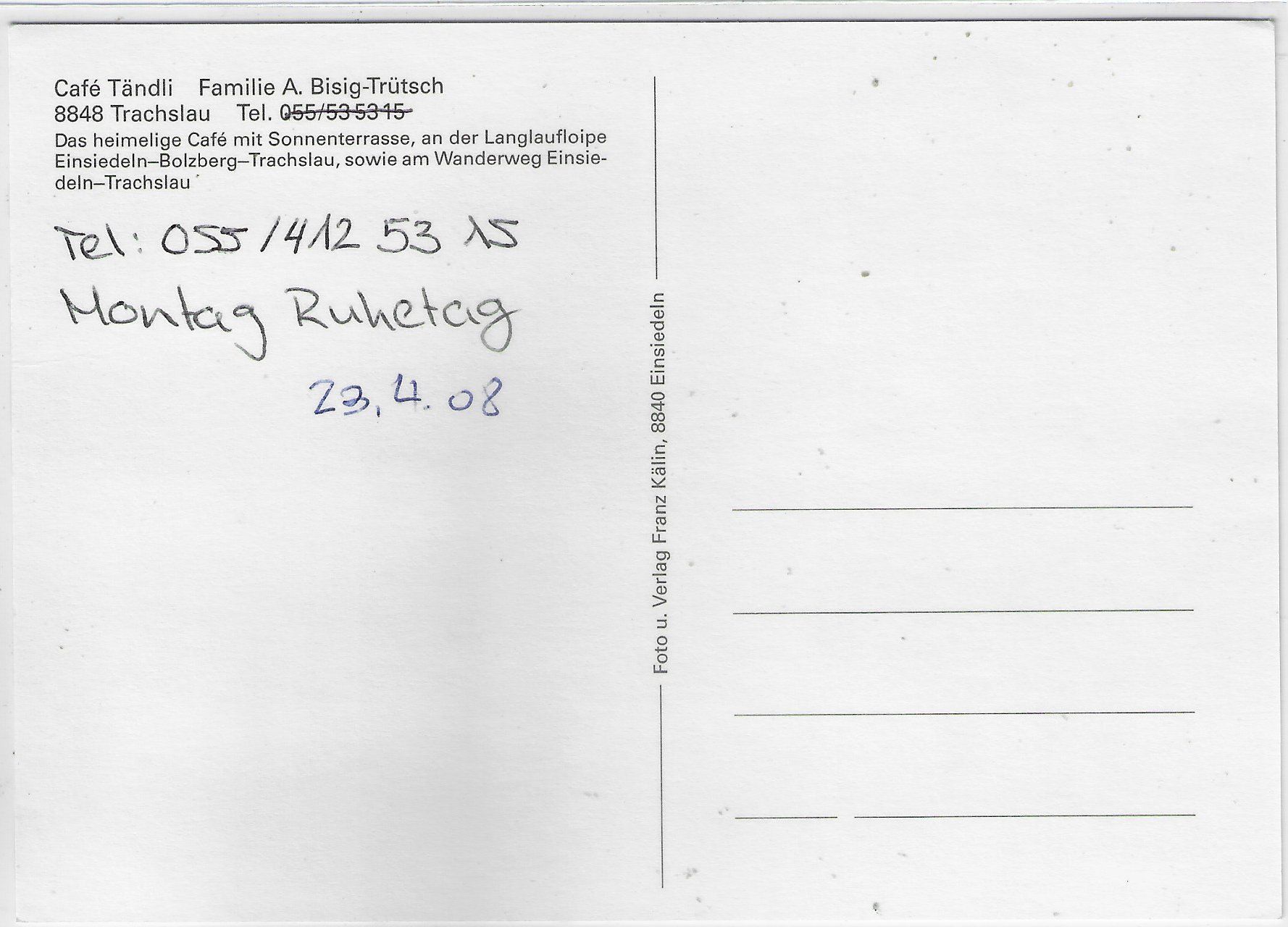 Cartoline postali: Cafe Tändli - Trachslau – Usato da Ettingen venduto da Kartenplanet 1
