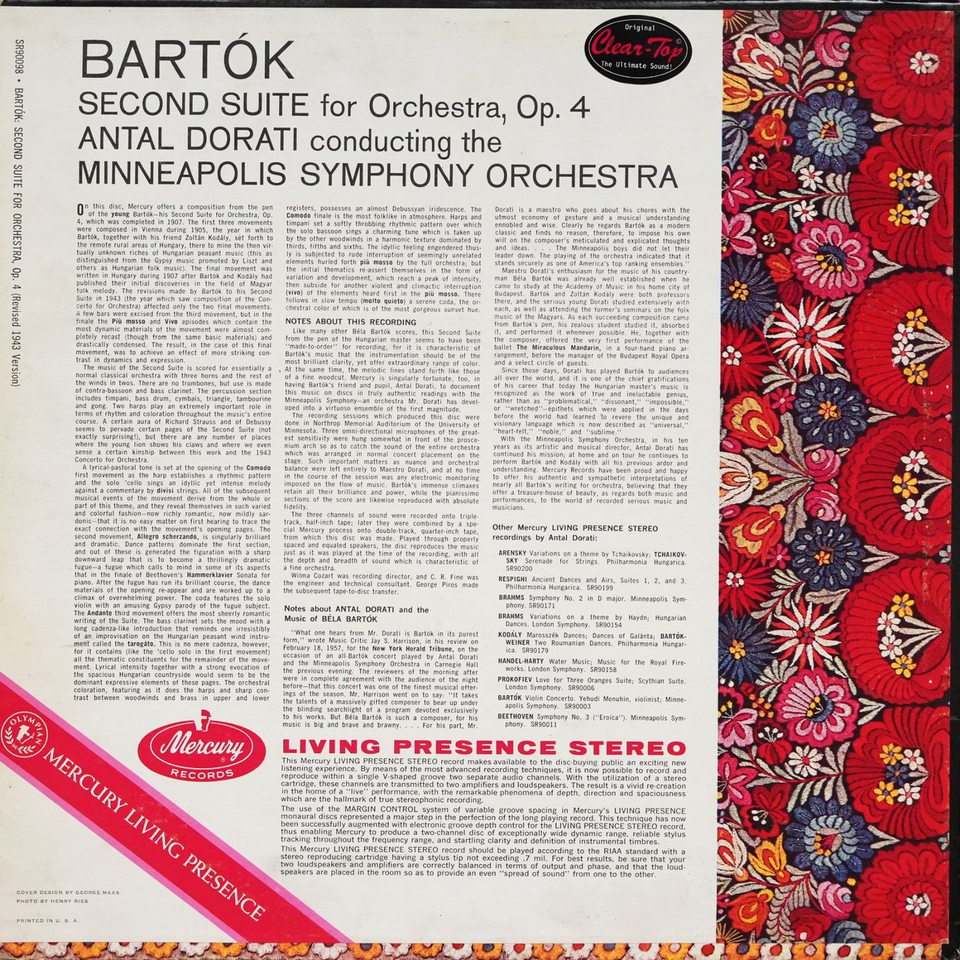 Dischi in vinile: Mercury SR 90098 / Bartok / Second Suite / Dorati – Usato da Brunnen venduto da Techfreak1 1