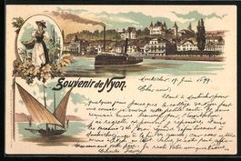 Lithographie Nyon, Panorama, 1899