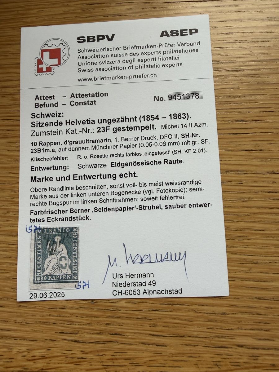 Tous les timbres: 2 Strubel 22F und 23F mit Attest – D'occasion à Murgenthal par Tina_4055 3