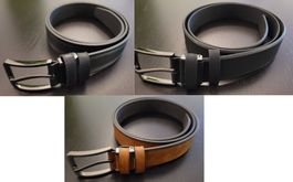 3x Herren Gürtel Lederimitat schwarz, braun 115cm NEU