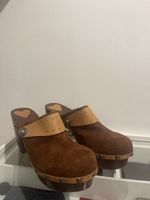 Sabots compensés vintage en daim marron taille 40