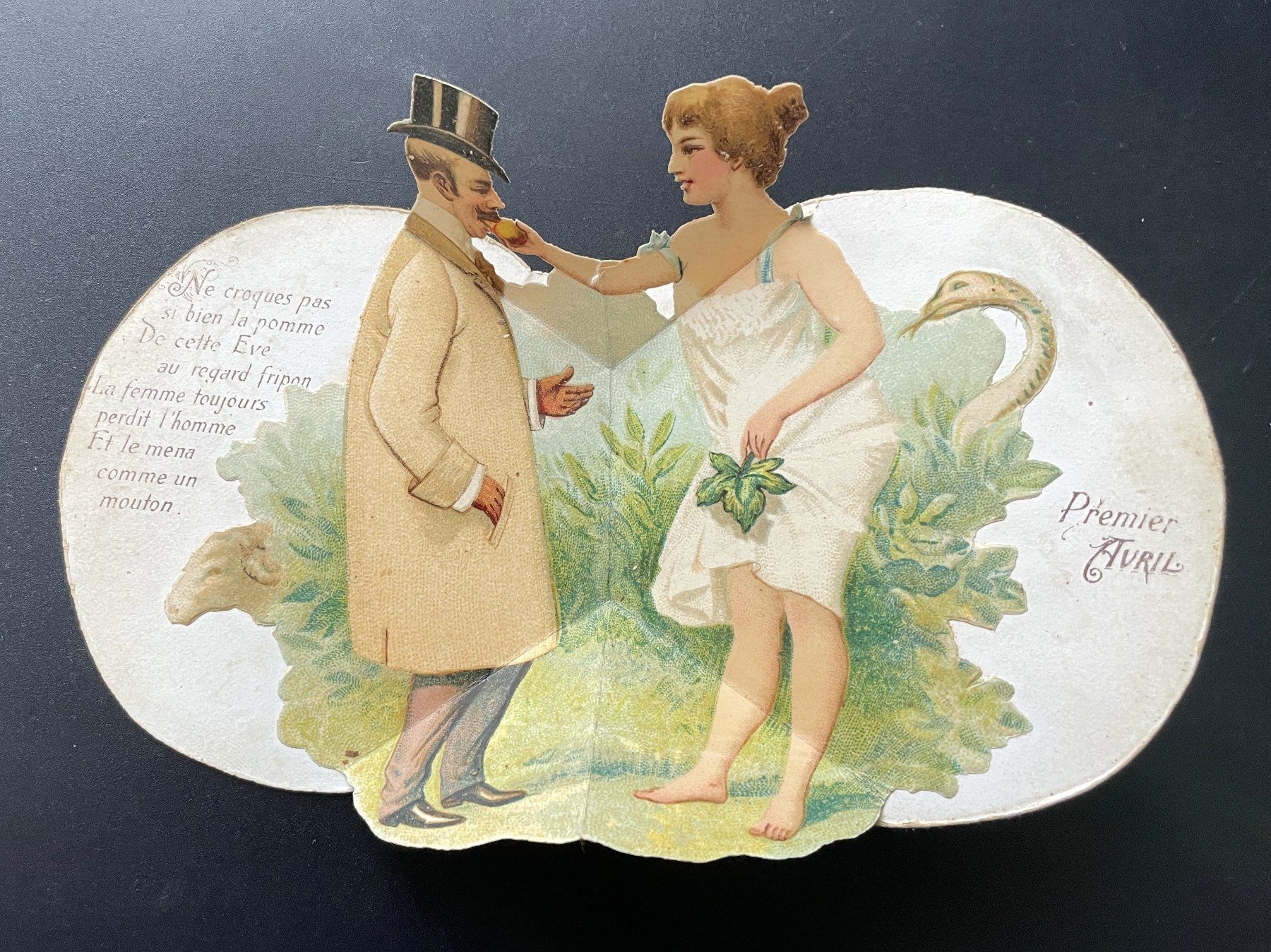 Grafica & Litografie: 1. April - Altes Chromobild in Form eines Apfels – Usato da Savagnier venduto da Ne2065 1