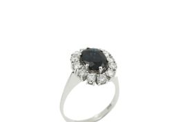 "Lady Di" Saphir Brillant Ring 18K Weissgold Gr. 54 *S3882