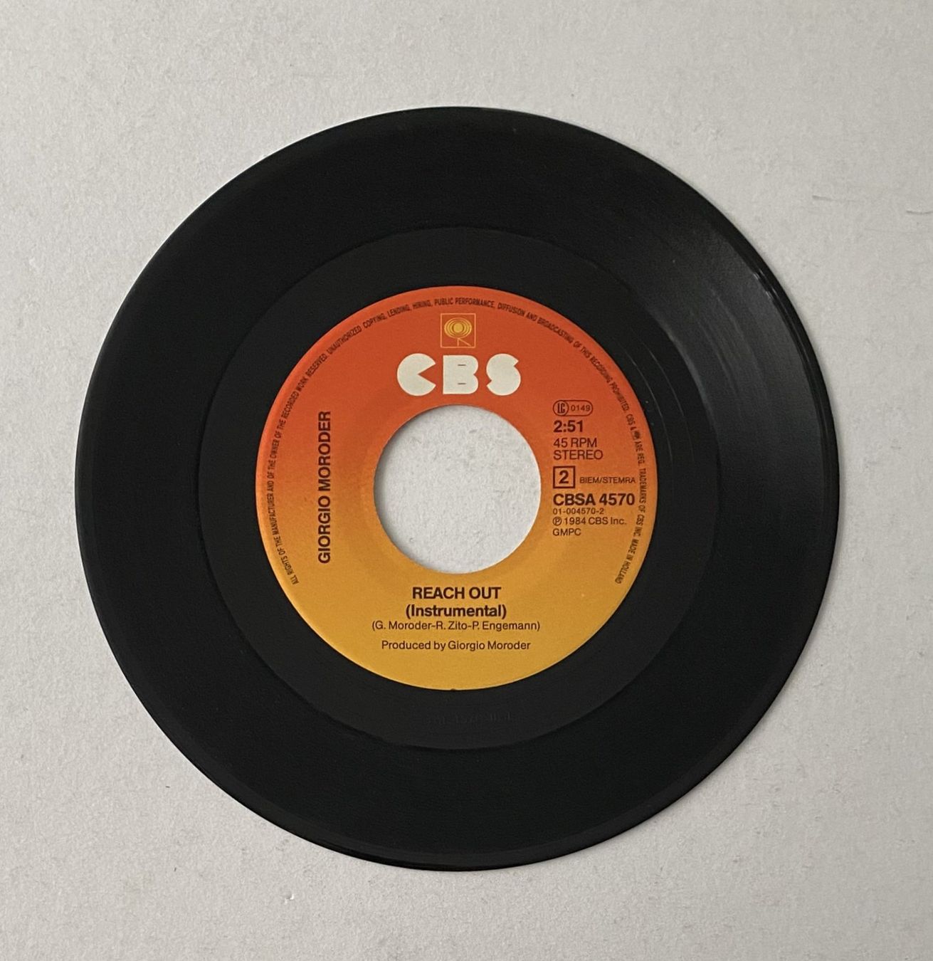 Dischi in vinile: Giorgio Moroder featuring Paul Engemann, Reach Out – Usato da Flums venduto da Aebo1 3