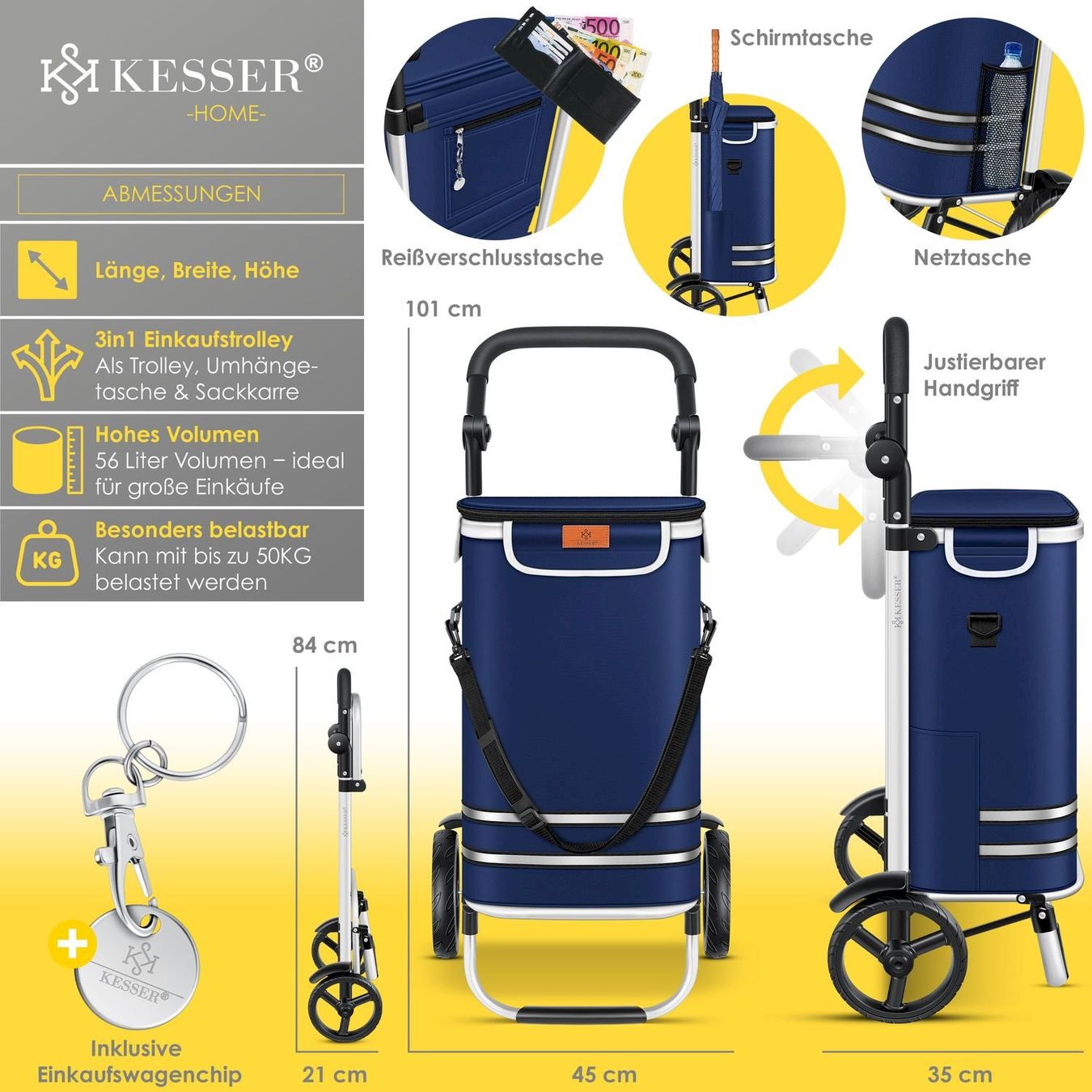 Borse: KESSER Einkaufstrolley 56L navyblau – Nuovo e nell'imballaggio originale da Bottighofen venduto da zaap 5