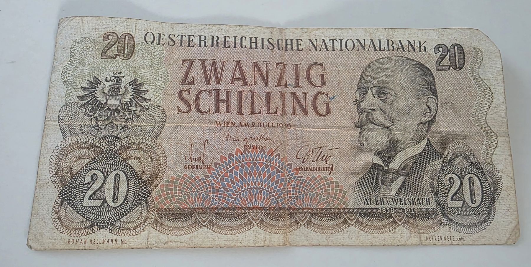 Banconote: 20 alte Schilling Wien  02.07.1956  – Usato da Niederuzwil venduto da 262305