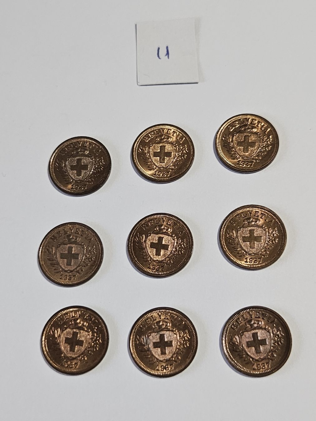 Tutti le monete: 1 Rappen 1937, 9 Stk. – Usato da Pfäffikon ZH venduto da Melibol