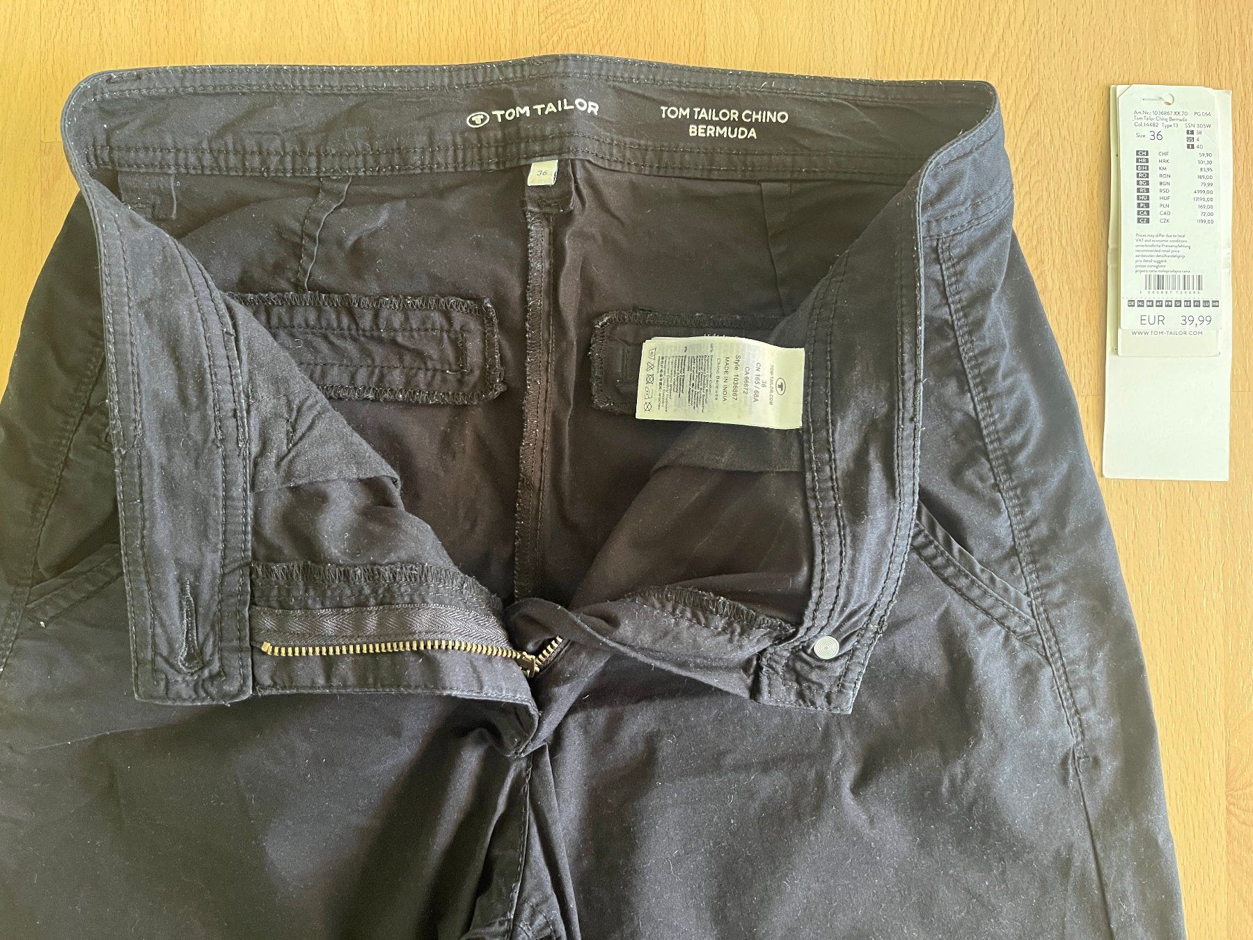 Tom Tailor Pantaloni: Tom Tailor, Chino Bermudas, schwarz, Gr. 36 – Nuovo (secondo la descrizione) da Zürich venduto da fbsm 6
