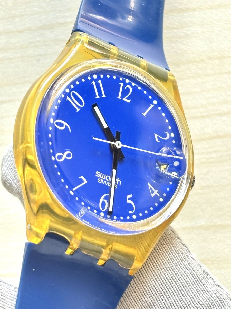 Swatch Uhren: Swatch Uhr blau gold transparent Datum  – Gebraucht aus Grenchen von chththl 4