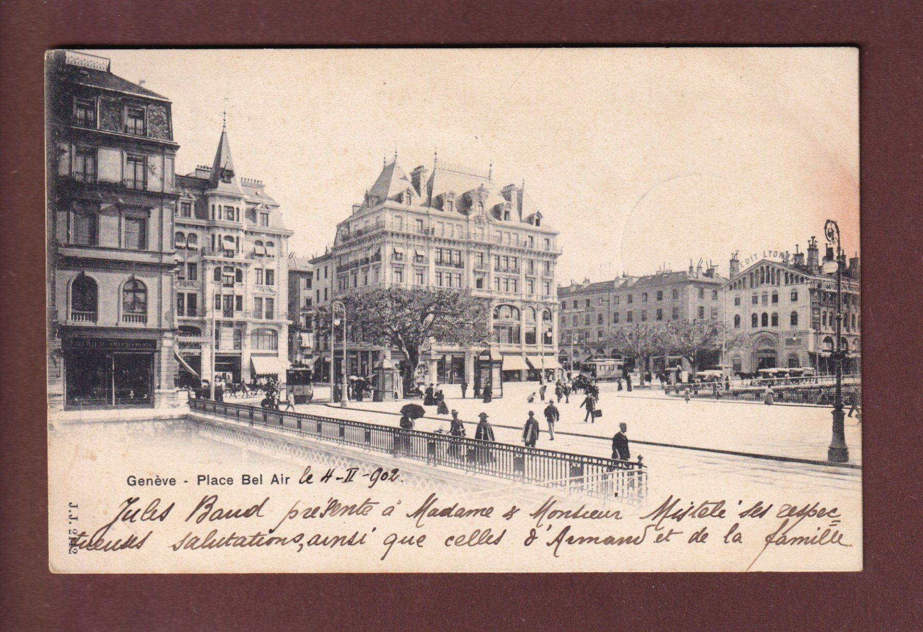 Cartoline postali: GENEVE - Place Bel-Air - 1902 – Usato da Pully venduto da nicecards