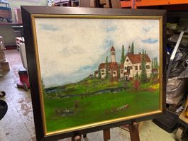 Ölgemälde Dorf mit Kirche Sandy 09, 83x71cm