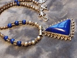 Schönes Silber Lapislazuli Collier, Halskette, signiert