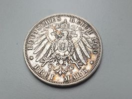 🇩🇪 Baden 3 Mark 1910 G ***VF+***