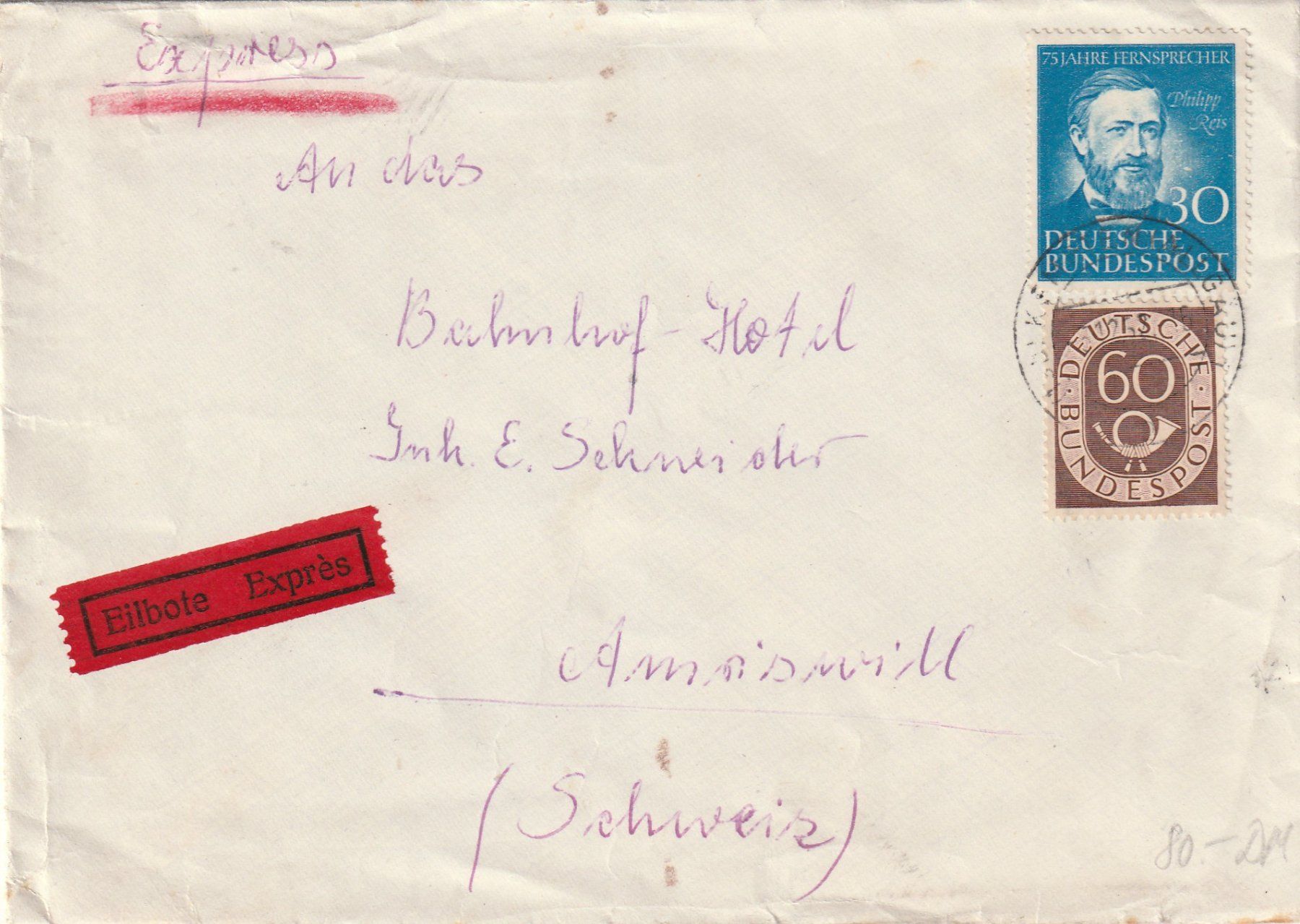 Alle Briefmarken: Eil-Brief Deutschland 1952 – Gebraucht aus Rorschacherberg von fratovi2