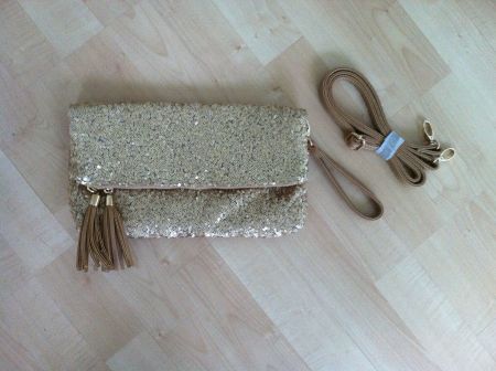 🤩PAILLETTEN TASCHE GOLD MIT QUASTEN NEU