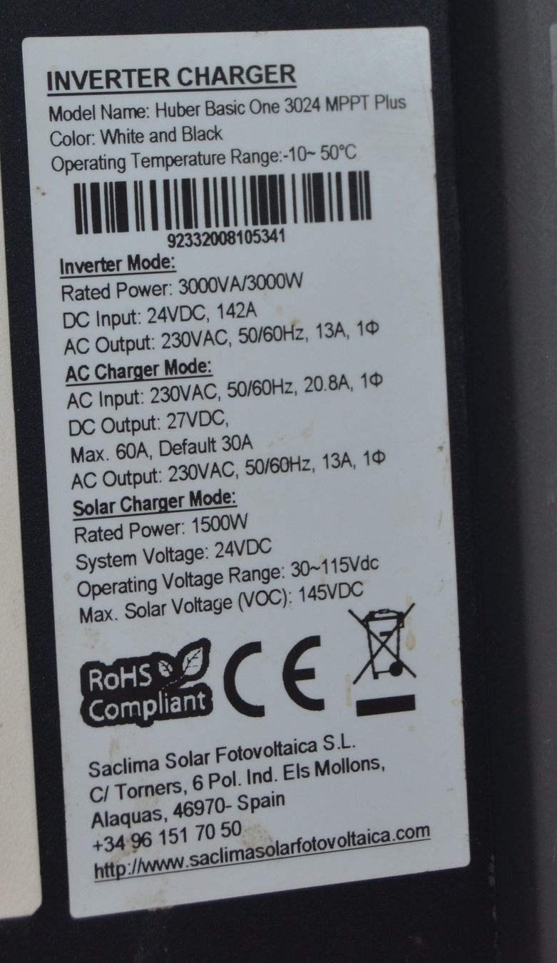 Inverter: Huber Basic One 3024 MPPT Plus Hybrid Solar Inverter – Usato da Collonges venduto da arashee 5
