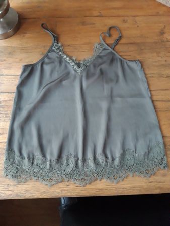 Satin Seide Optik Top Boho Spitze XS