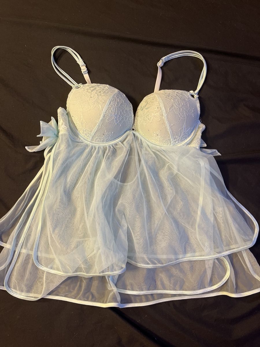 Sonstige Unterwäsche: Verführerisches Neglige, Gr. 70C, Hellblau, Spitze – Gebraucht aus Kaisten von saleforfun