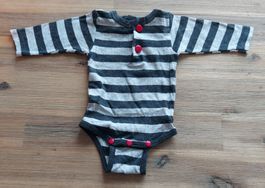 Body Baby Gr. 62 Streifen Rot Knöpfe Grau Gestreift