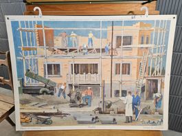 Carl Bieri Schulwandtafel Bild No. 65 - Bauplatz 1950