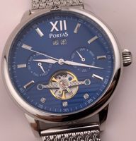 Portas Automatik Herrenuhr Skelettuhr Milanaiseband Edelstah