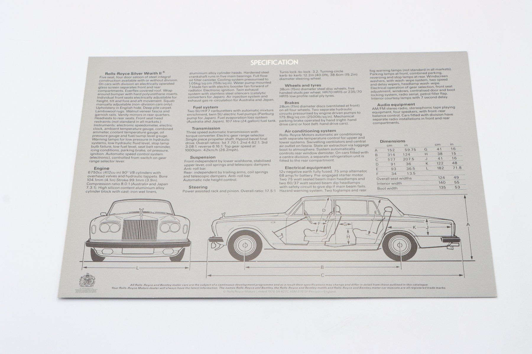 Rolls-Royce Documents: Rolls Royce Silver Wraith 2 1978 Prospektblatt – D'occasion à Bühl b.Aarberg par Collectorpassions 3