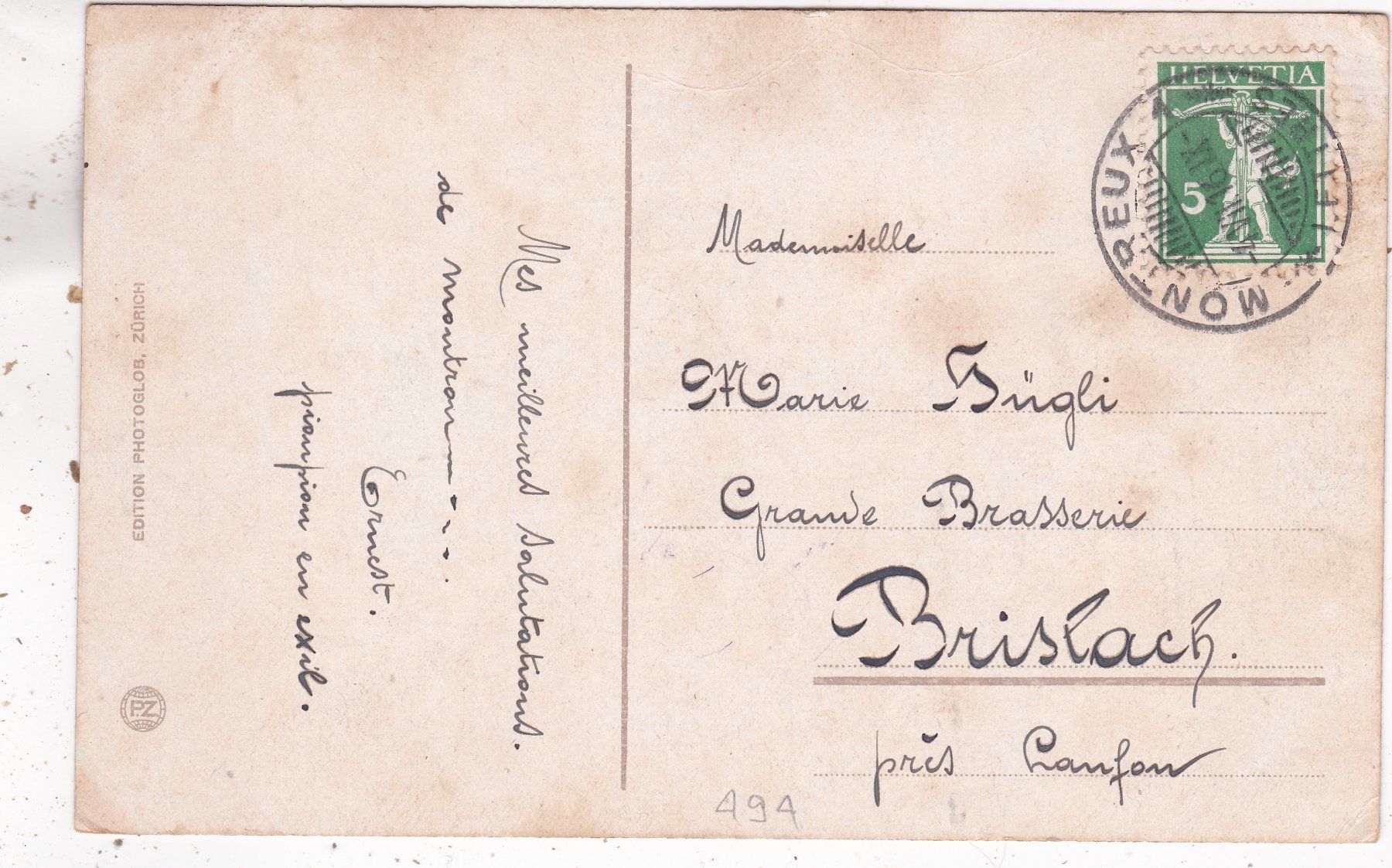 Cartes postales: Montreux 1916 – D'occasion à Herisau par Lisegrat2008 1