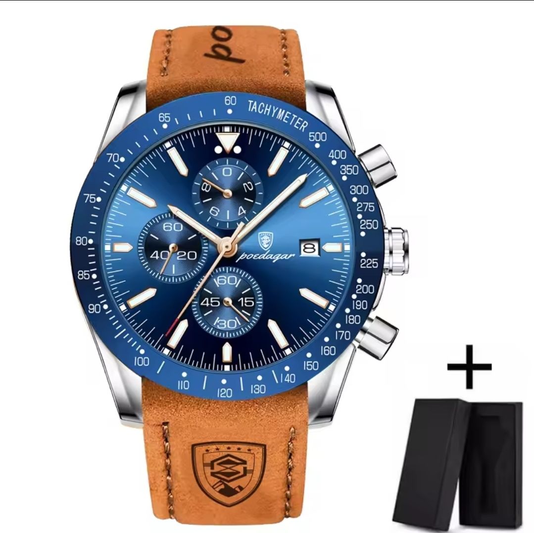 Uhren: Herrenuhr Poedagar Chronograph Lederarmband Datum – Neu und originalverpackt aus Münchenbuchsee von Salezm 1