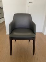 Chaise design élégante en cuir gris foncé - État impeccable