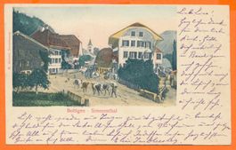 BOLTIGEN im Simmental / BE - Dorfszene - 1901 coloriert