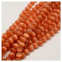 Cateye Glasperle   orange   6mm  6 Stück