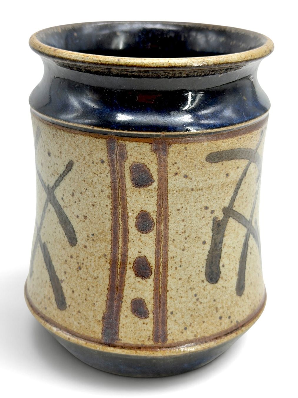 Vasi & Recipienti: Vase grès émaillé signé Décor abstrait bleu cobalt et beige – Usato da Cossonay-Ville venduto da Antiquora 4