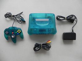 Orginal Nintendo 64 Konsole Türkis Transparent Kontroller