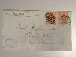 Grossbritannien 1865, 4d im Paar, nach New Brunswick Canada