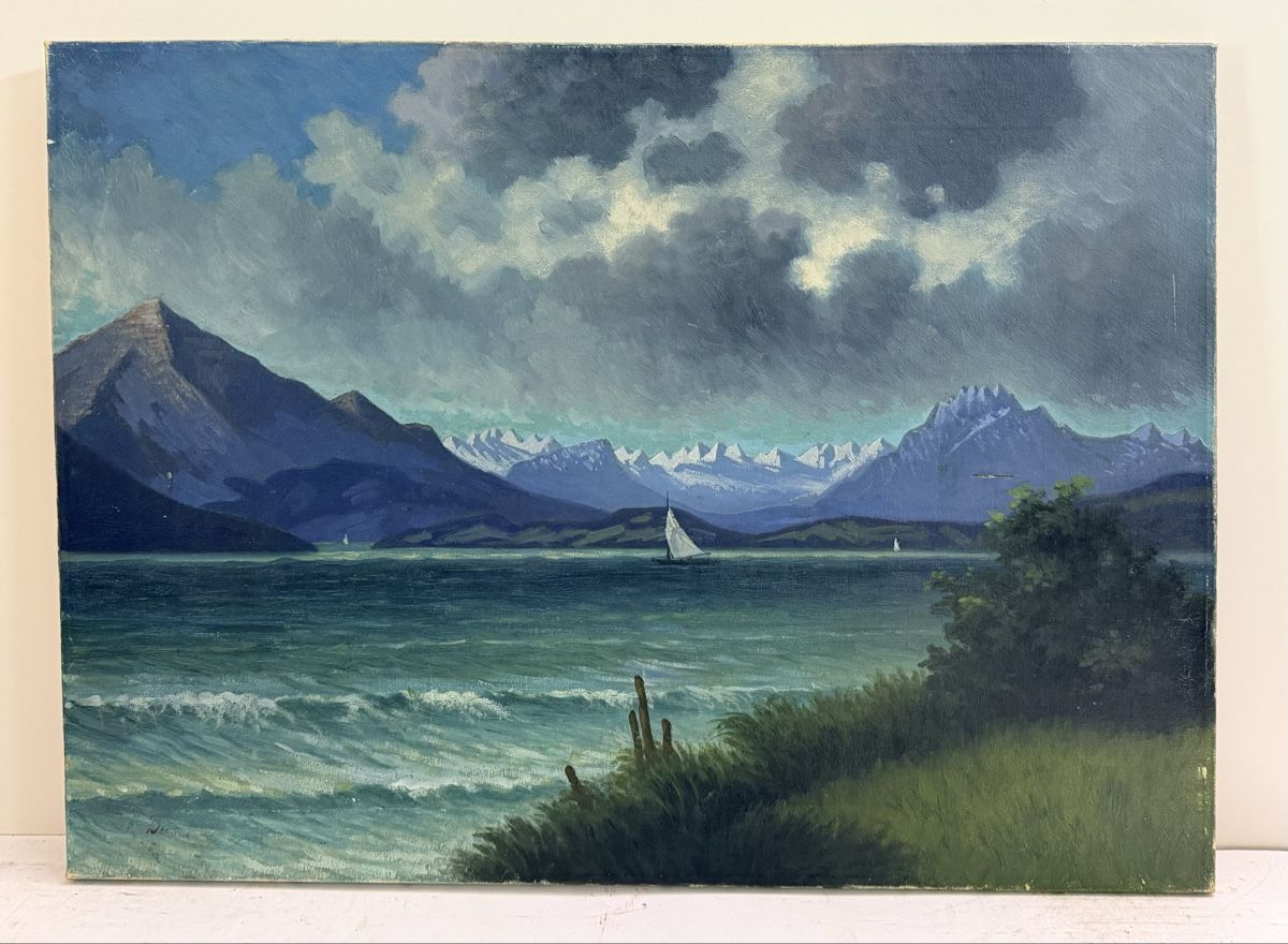 Gemälde: Gemälde See-Landschaft mit Bergen – Gebraucht aus Solothurn von NUVICO 4