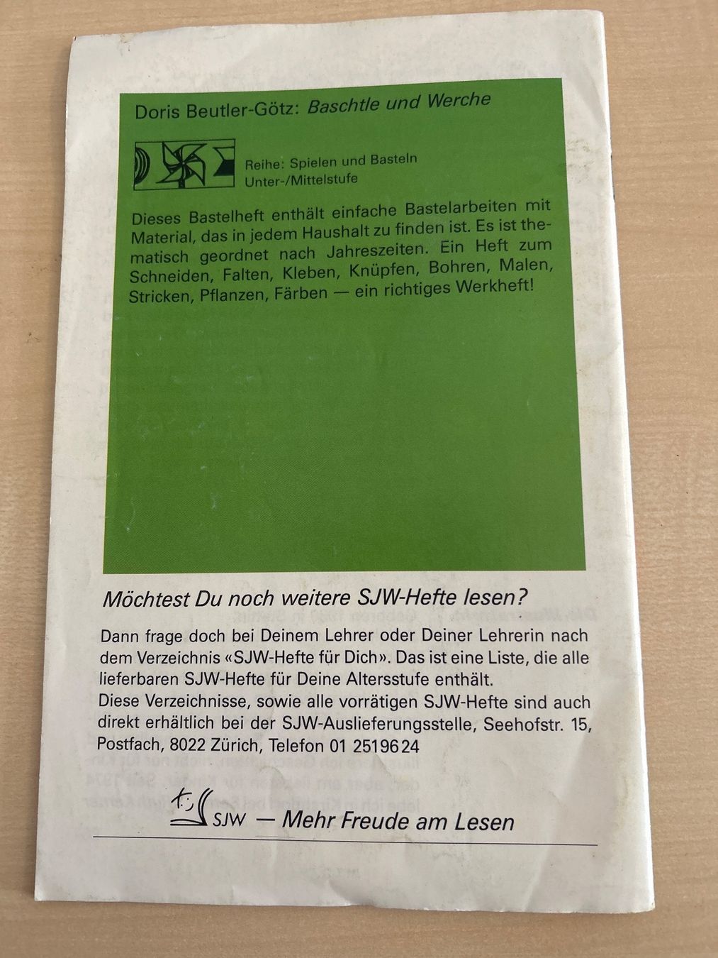 Libri: "Baschtle und Werche", Doris Beutler, SJW Heft 1985 – Usato da Aarau venduto da R-O-G-E-R 5