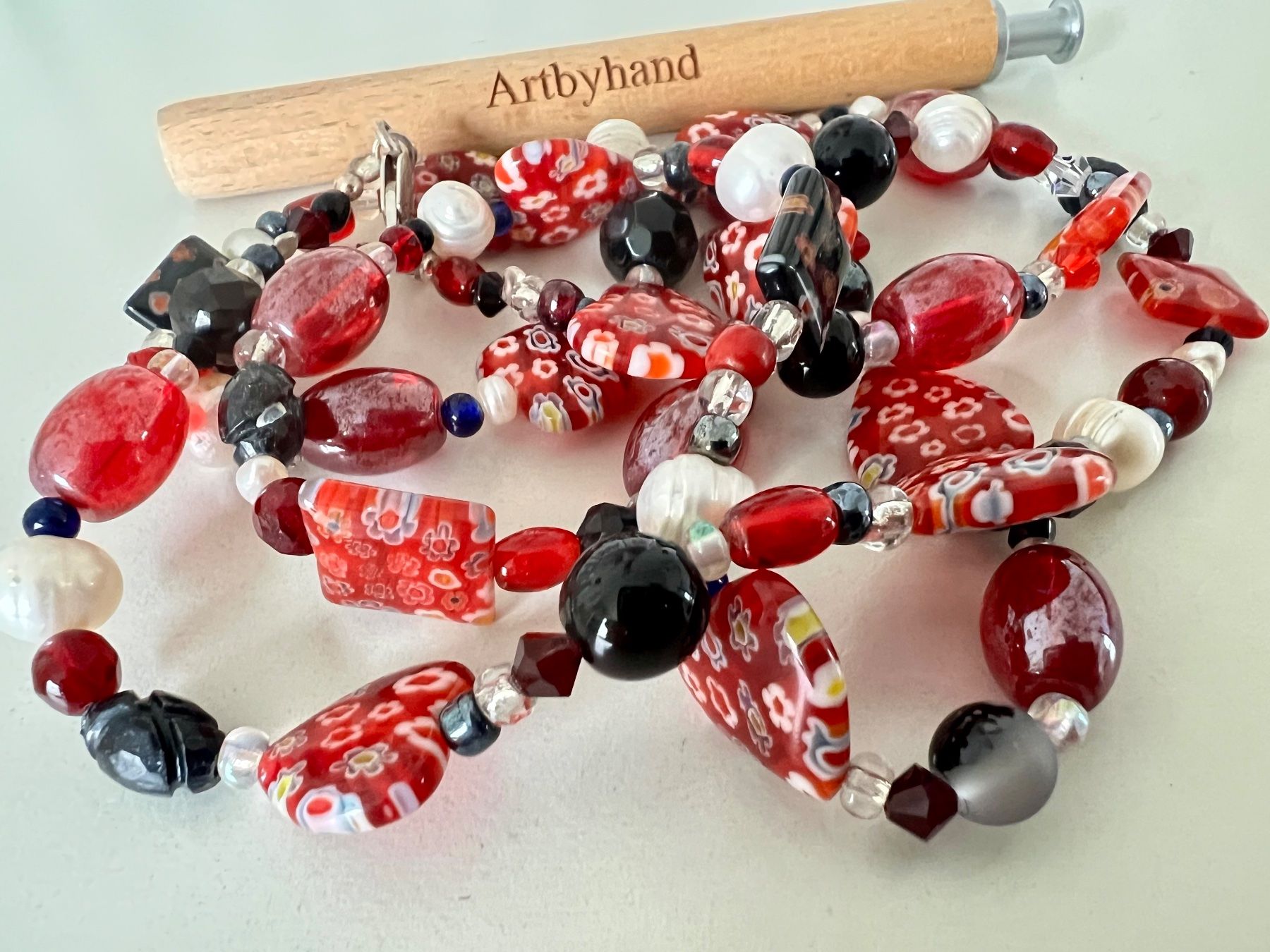 Catenine: Murano Millefiori Longkette echte Perlen & Silber 925 86cm – Usato da Ruswil venduto da artbyhand 1