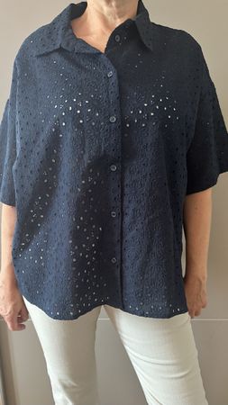 Chemise manche courte femme bleu taille L ajourée